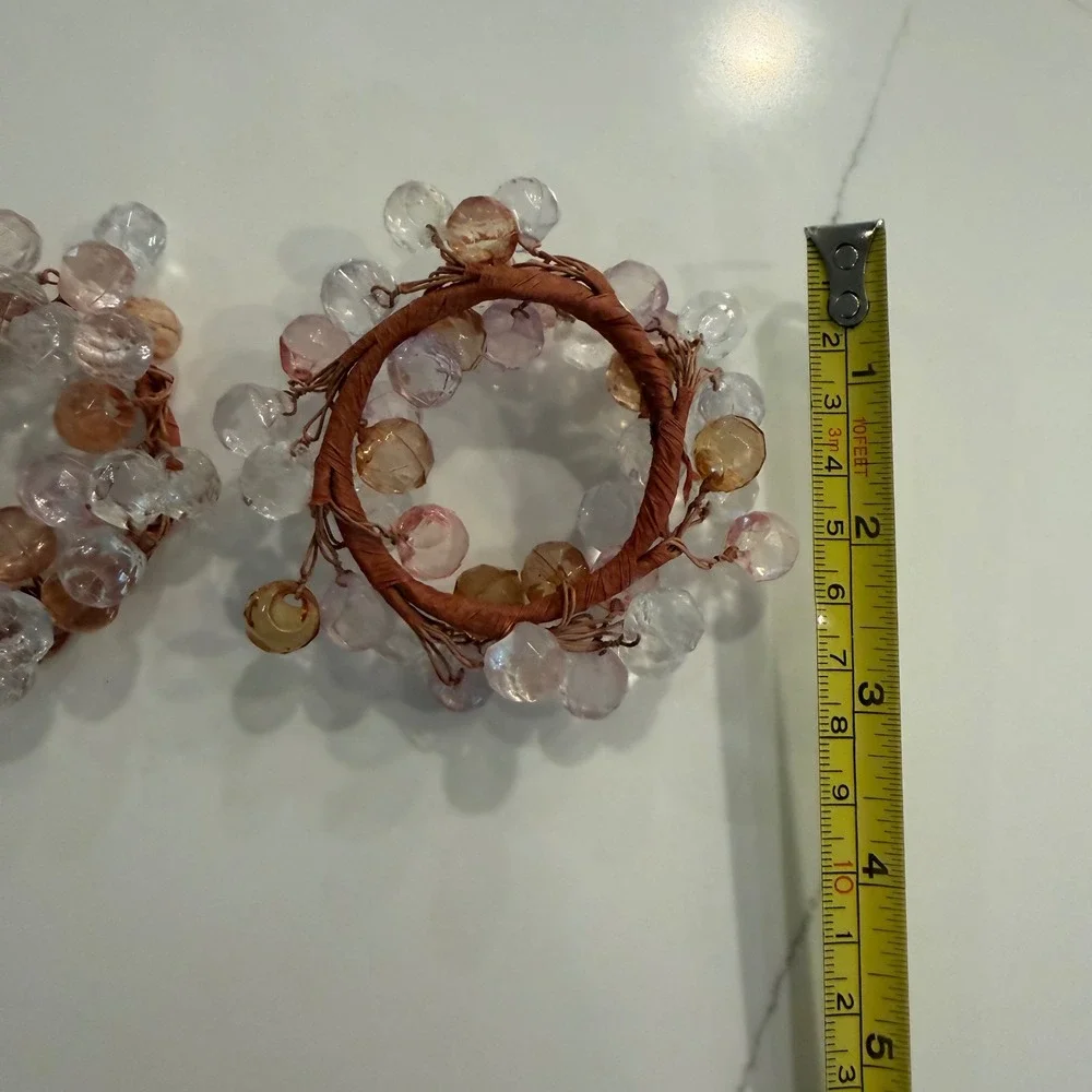 Set of 2 Beaded Napkin Rings Amber Pink Clear Faceted Acrylic Table Decor